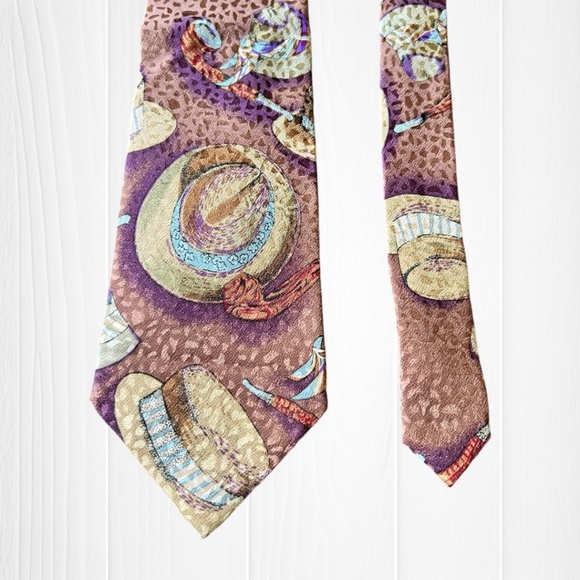 L’OISEAU 100% Silk Men’s Tie - Fedora and Smoking Pipe - Picture 4 of 7